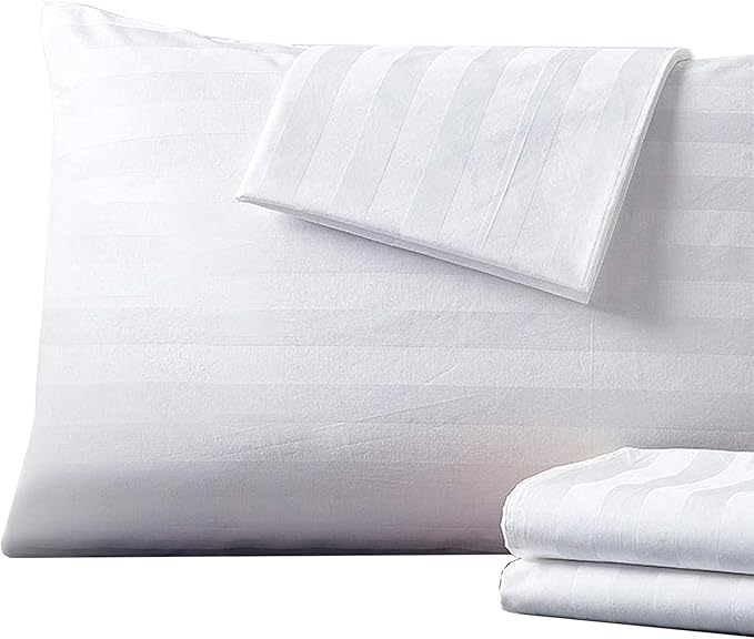 4 Pack 100% Egyptian Cotton King Pillow Protector with Hidden Zipper, 400 Thread Count Pillow Covers, Sateen Weave Cooling Bed Pillow Cases, Soft Breathable Non Noisy Easy Care (Striped White)