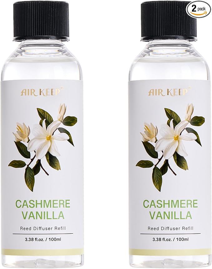 Airkeep Reed Diffuser Oil Refill/Cashmere Vanilla/3.38 oz(100ml)/2 Pack/Scented Oil Refill for Reed Diffuser Home Fragrance for Bedroom, Bathroom Office Home Decor