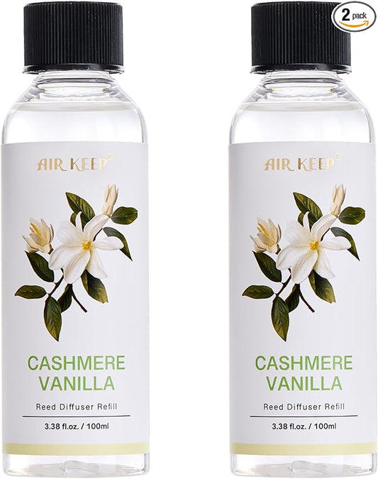 Airkeep Reed Diffuser Oil Refill/Cashmere Vanilla/3.38 oz(100ml)/2 Pack/Scented Oil Refill for Reed Diffuser Home Fragrance for Bedroom, Bathroom Office Home Decor