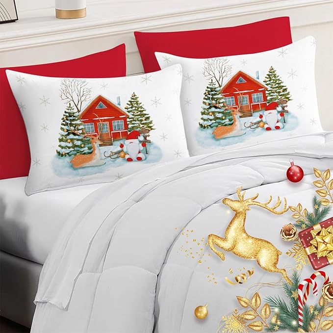 YIYEA Christmas King Size Pillow Cases Set of 4, Ultra Soft Double Brushed Microfiber Red Pillowcases and Christmas Pillow Covers, Envelope Closure, Fade Resistant (20"x36")