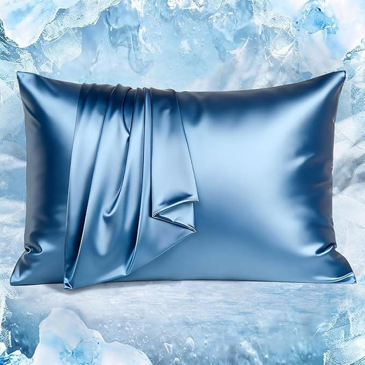 Avolare Cooling Pillow Cases, Softer Than Silk Pillow Cases, Silky Pillowcases Queen Set of 2 with Zipper, Gentle on Hair and Skin, Arc-Chill Cooling Pillowcases for Hot Sleepers, 20"x30", Blue