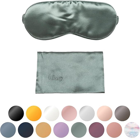 Blissy Silk Sleep Mask - Eye Sleeping Mask for Women & Men for Total Blackout - 100% Pure Mulberry Silk, 22 Momme 6a Fibers - Blindfold Sleep Mask Side Sleeper Eye Cover (Matcha)