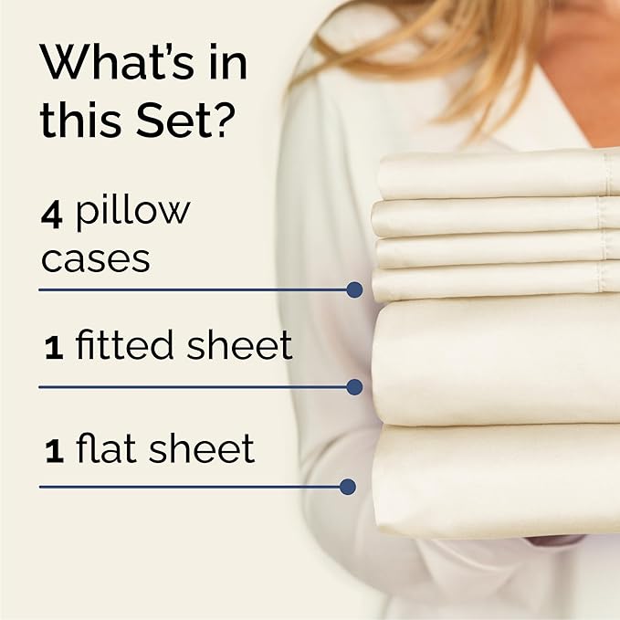 Cal King 6 Piece Sheet Set - Comfy, Breathable & Cooling - Soft Hotel Luxury Bedding for Women, Men, Kids, Teens and Children - 1 Flat & 1 Fitted Sheet & 4 Pillowcases with Deep Pockets - Off White