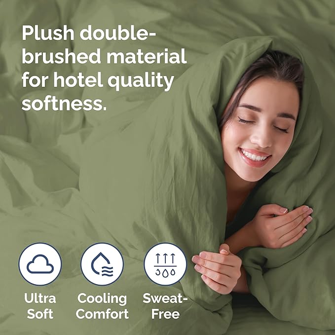 Duvet Cover Queen Size Set - Extra Soft Queen Duvet Cover 90" x 90" with 2 Pillow Shams - Hotel Luxury, Easy Care & Fade Free w/ Zipper Closures & Ties - All Season, Comfy & Breathable (Sage Green)