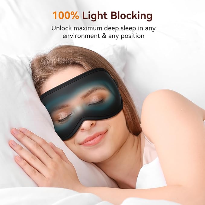 Sleep Mask, EVA BELLE Sleep Masks for Men Women, Zero Eye Pressure 3D Sleeping Mask, 100% Light Blocking Eye Covers with Adjustable Strap for Sleeping Travel Home Nap Rest Memory Foam