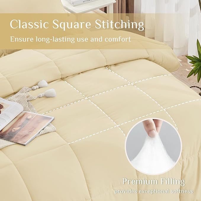 JOLLYVOGUE Twin Comforter Set, Ultra-Soft Bed in a Bag Twin Size 5 Pieces, Oeko-TEX Certified Bedding Set with Down Alternative Comforter, Sheets, Pillowcases & Shams, Light Yellow