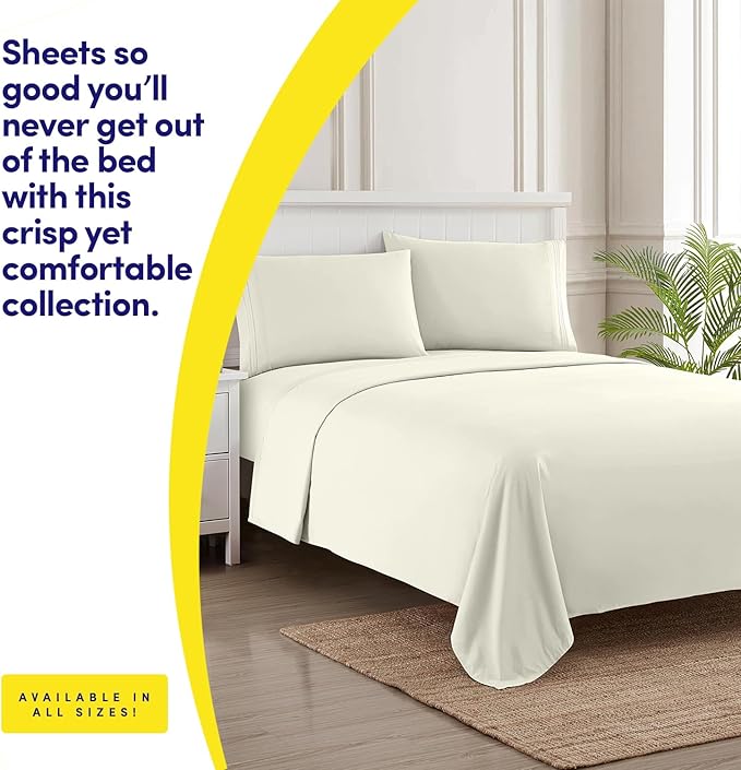 1500 Supreme Collection Twin Sheet Sets Ivory - 3 Piece Bed Sheets and Pillowcase Set for Twin Mattress - Extra Soft, Elastic Corner Straps, Deep Pocket Sheets, Twin Ivory