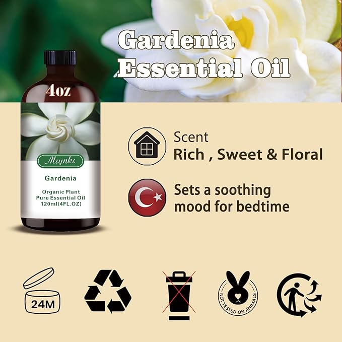 Gardenia Essential Oil – MLYNKL Gardenia Oils 4.33 fl oz for Diffusers, Humidifiers, Massage, DIY Candles, Soap, Cleaning, Home, Yoga, Office, Gifts - 130 ml