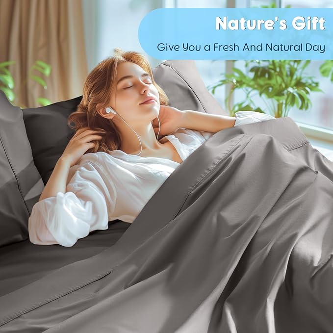 SONORO KATE 100% Egyptian Cotton Sheets Set - 1000 High Thread Count, Luxury 5-Star Hotel Sateen Bed Sheets, Soft, Breathable Long Staple Sheets, Fit up to 16" - 4 PC (Dark Grey,Full)