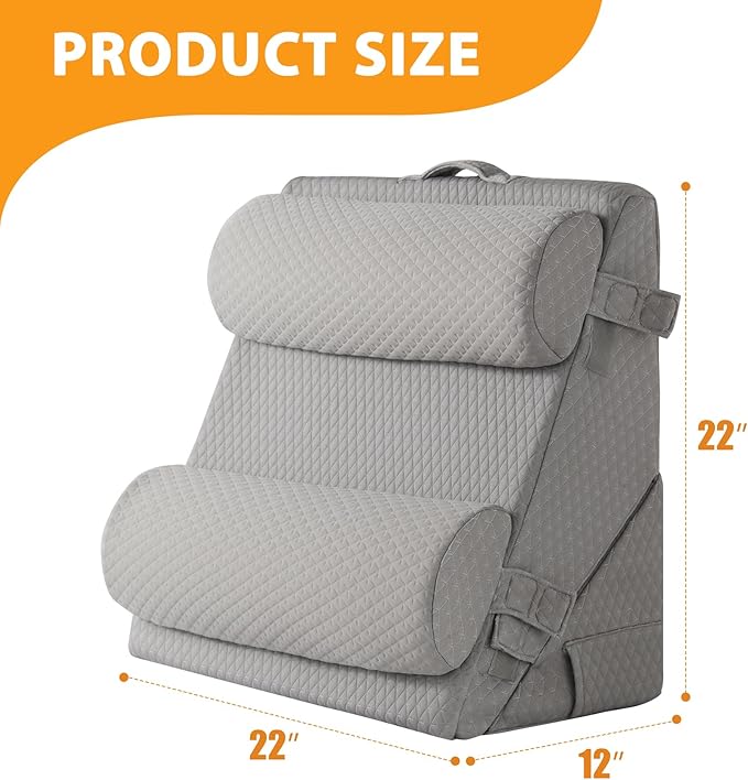 Ruqmuis 4PCS Wedge Pillow Set for After Surgery, Adjustable 9&12 Inch Bed Wedge Pillow for Sleeping, Incline Pillow Wedge for Headboard, Post Surgery, Acid Reflux, Neck&Back Support, Grey