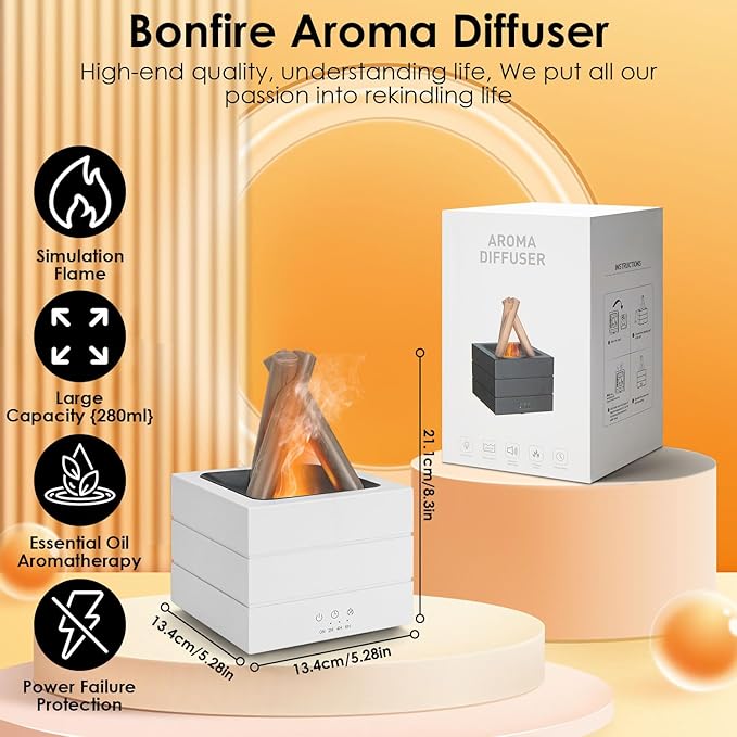 Bonfire Essential Oil Diffuser, 280ml Ultrasonic Flickering Flame Aroma Diffuser with 7 Color LED Lights, Remote & Timer Humidifier, Campfire Diffusers for Bedroom Yoga Home Office Decor Gift