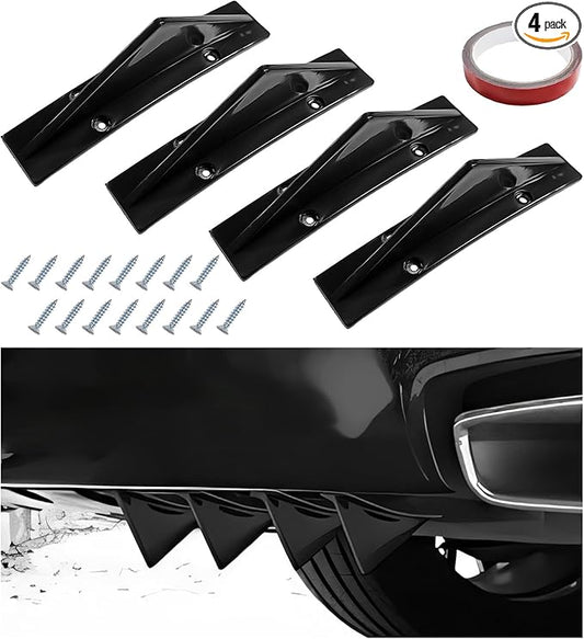 4 PCS Car Lower Bumper Lip Diffuser, Anti-Crash Auto Rear Splitter Lip Wing Protector with Mounting Screws, Universal Rear Spoiler Shark Fin Decoration for Cars Trucks SUVs (Triangle Black)