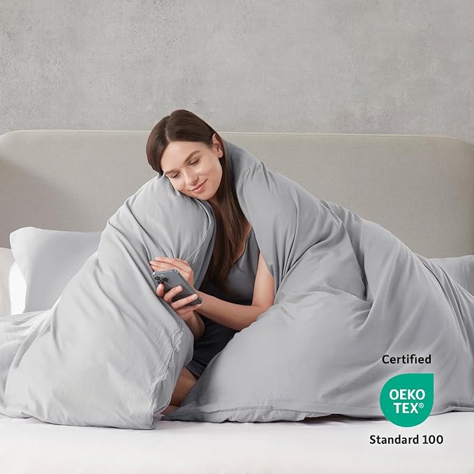 Nestl Light Grey California King Duvet Cover Sets - Soft Double Brushed Cal King Duvet Cover, 3 Piece, with Zipper Closure, 1 Duvet Cover 104x98 inches and 2 Pillow Shams