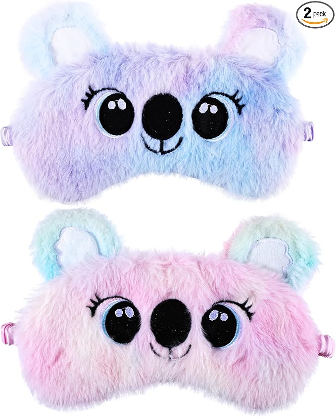 2 Pcs Plush Eye Mask Soft Sleeping Blindfold Eye Cover Comfortable Cute Animal Sleeping Mask Satin Nap Night Eyeshade Cover for Women Men Gift (Colorful, Koala Style)