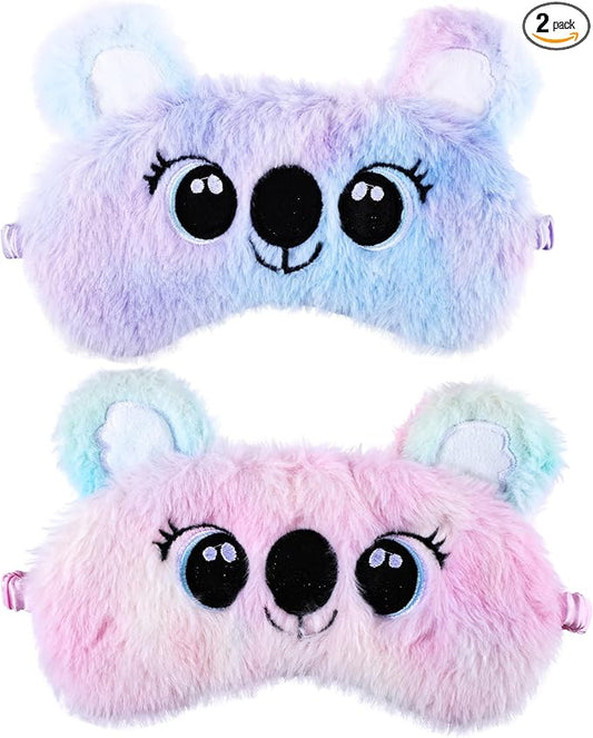 2 Pcs Plush Eye Mask Soft Sleeping Blindfold Eye Cover Comfortable Cute Animal Sleeping Mask Satin Nap Night Eyeshade Cover for Women Men Gift (Colorful, Koala Style)