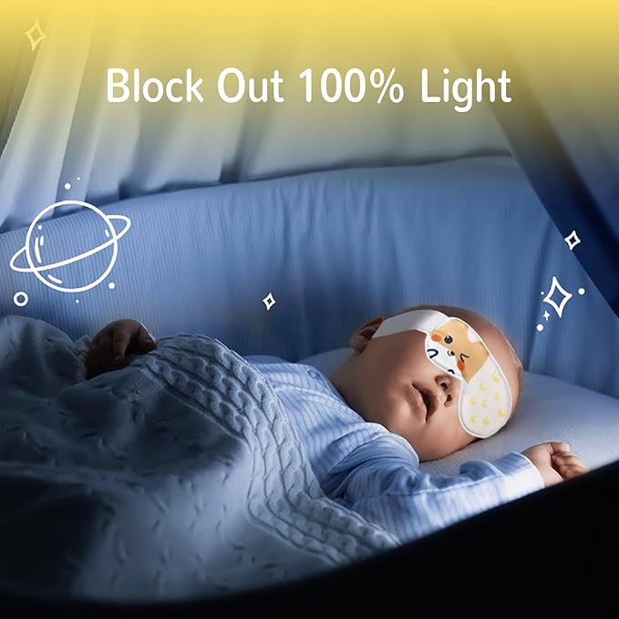 100% Silk Sleep Mask for Kid, Extra Wide Adjustable Velcro Strap, 100% Block Light, Travel Essential for Flight and Roadtrip. Cute Soft Breathable Kids Eye Masks for Sleep Aids. (Fox, Small)