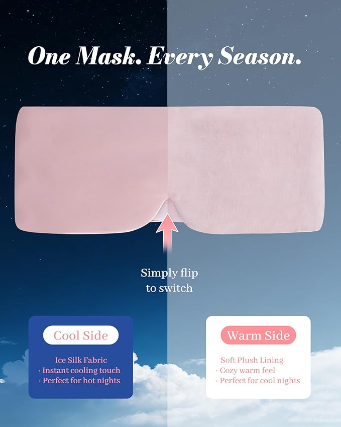 Sleep Mask for Side Sleepers – Ice Silk Cooling & Warm Double-Sided Eye Mask, 98% Blackout, Zero Pressure on Eyes, No Light Leaks, Soft Breathable Adjustable Night Blindfold for Women Men, All Seasons