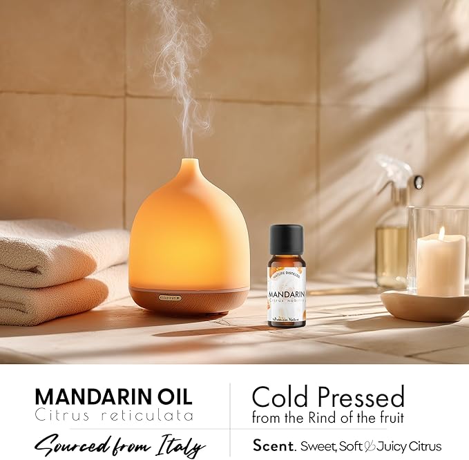 Organic Mandarin Essential Oil | 100% Pure & Natural Citrus reticulata Peel Oil with Soft Sweet Citrus Aroma | for Diffuser, Candle Making & DIY Aromatherapy Blends, 0.34 fl oz