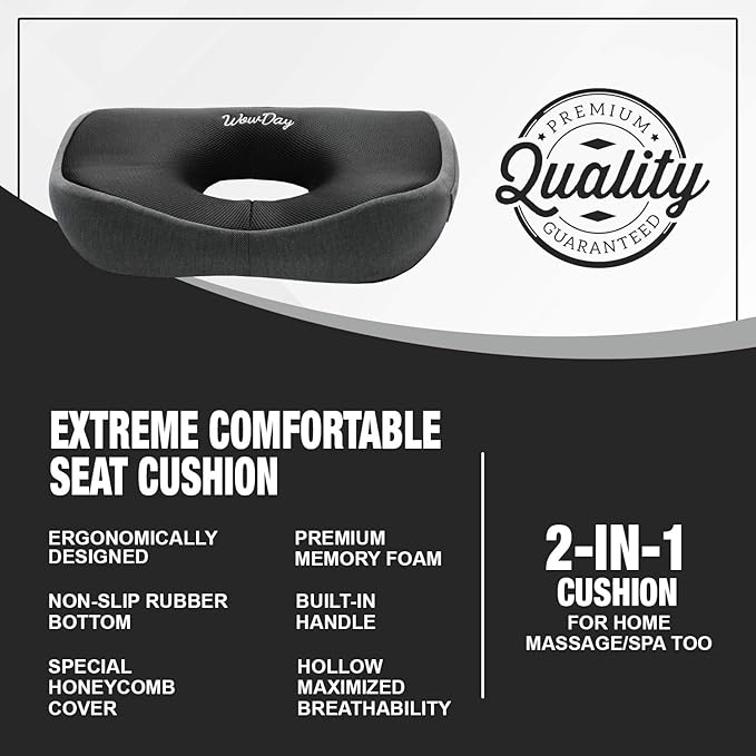 Premium Orthopedic Seat Cushion-Non-Slip Hemorrhoid Pillow Memory Foam Coccyx for Tailbone Pain - Office Home Chair Car Seat Cushion - Sciatica & Back Pain Relief