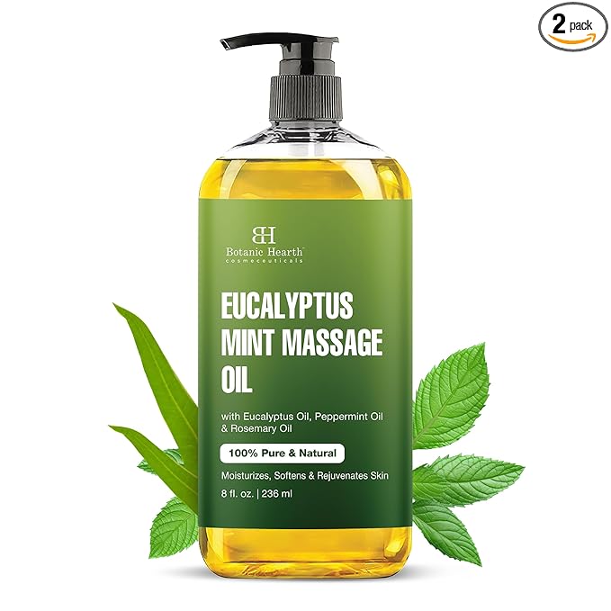 Botanic Hearth Eucalyptus Massage Oil 8 Fl Oz | Refreshing, Relaxing Massage Oils for Muscle Relaxing & Joint Comfort | Made with Natural Oils | for All Skin Types, for Men & Women