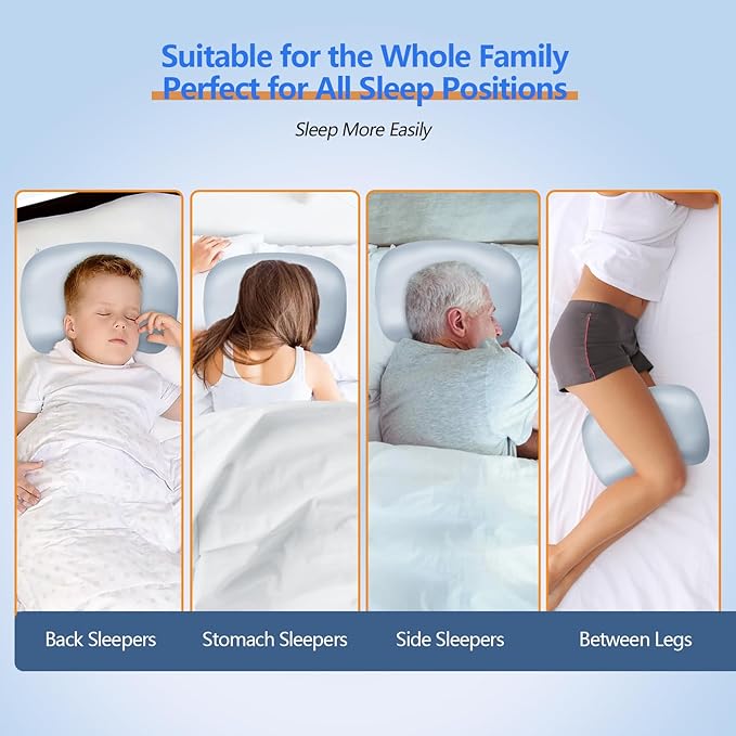 Ear Piercing Hole Pillows Side Sleeper Pillow with an Ear Hole for CNH Side Sleepers and Ear Inflammation Pressure Sores, Adjustable Cotton and Polyester Curved Side Pillow, Light Blue Silk