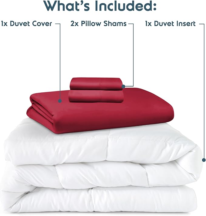Nestl Full Duvet Cover Set with Comforter Insert - Burgundy Red 4 Piece 80x90 Duvet Cover & 2 Pillow Shams with White Quilted Down Alternative Comforter, Ultra Soft, All Season