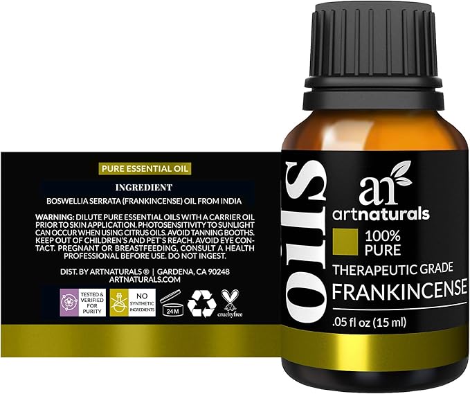 artnaturals 100% Pure Frankincense Essential Oil - (.5 Fl Oz / 15ml) - Natural Undiluted Therapeutic Grade – Premium Aromatherapy Quality Oil for Diffuser Internal Use, Skin, and Face - Frankensence