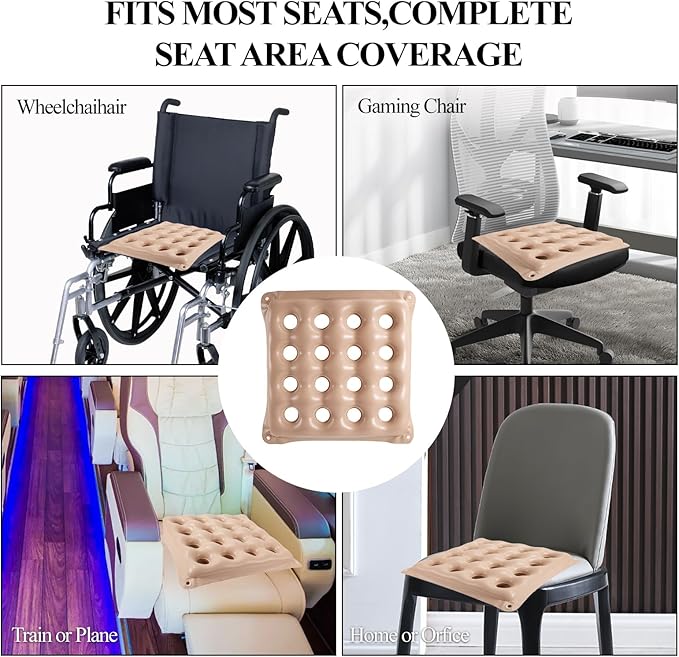 2 PCS Inflatable Seat Cushions, Pressure Relief Waffle Cushion for Pressure Sores Chair, Comfortable Long Sitting Air Cushion, Tailbone, Sciatica Pain Relief, Fit for Office Chair and Wheelchair use