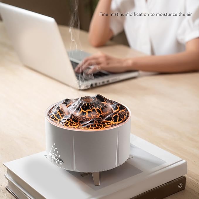 Flame Essential Oil Diffuser, 350ML Ultrasonic Flame Oil Diffuser, Up to 24H of Continuous,Waterless Auto Off Diffusers,White