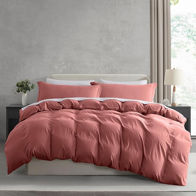 Nestl Pink Clay Duvet Cover Full Size - Soft Double Brushed Full Size Duvet Cover Set, 3 Piece, with Zipper Closure, 1 Duvet Cover 80x90 inches and 2 Pillow Shams