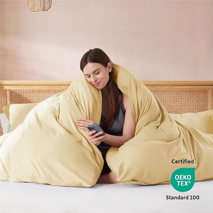 Nestl Queen Duvet Cover Set with Comforter Insert - Camel Gold 4 Piece 90x90 Duvet Cover & 2 Pillow Shams with White Quilted Down Alternative Comforter, Ultra Soft, All Season