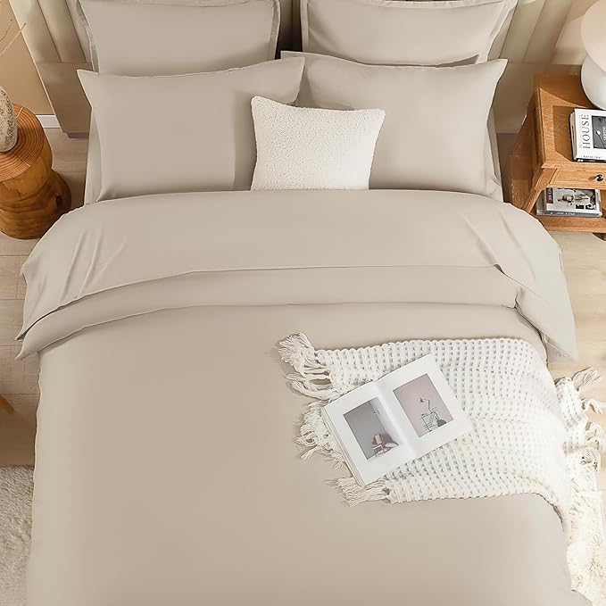 Litanika Twin/Twin XL Size Comforter Set Oatmeal - 5 Pieces Bed in a Bag Twin/Twin XL Bedding Comforter Sets, Solid Lightweight Bed Set with Comforter, Sheets, Pillowcase & Sham