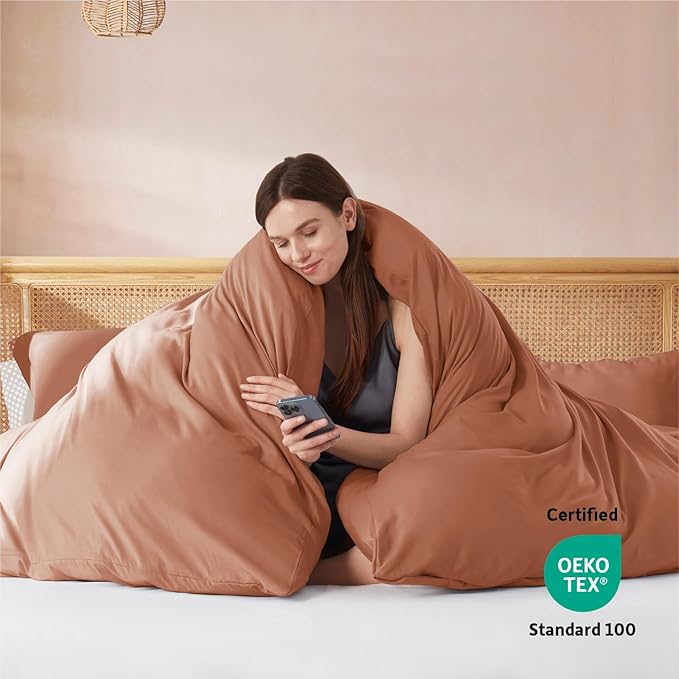 Nestl Twin Duvet Cover Set with Comforter Insert - Rust 3 Piece 68x90 Duvet Cover & 1 Pillow Sham with White Quilted Down Alternative Comforter, Ultra Soft, All Season