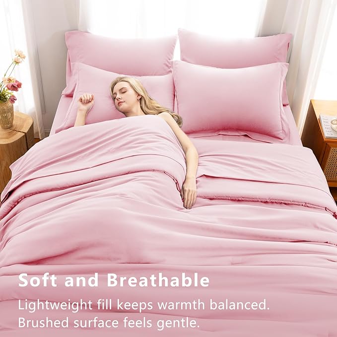 CozyLux Full Size Comforter Sets Pink, 7 Pieces Bed in a Bag Full Comforter Set with Sheets, Luxury Soft Bedding Set with Down Alternative Comforter, Fitted Sheet, Flat Sheet, Pillowcases & Shams