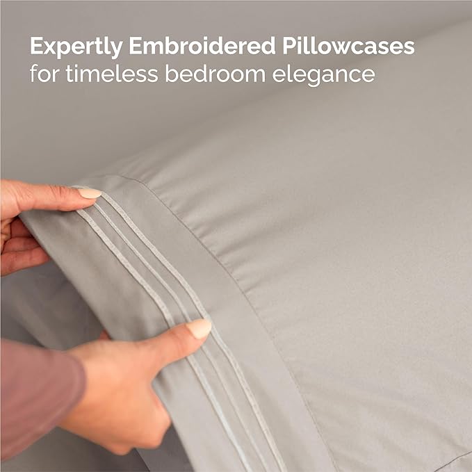 Split King Size 5 Piece Sheet Set - Comfy Breathable & Cooling Sheets - Hotel Luxury Bed Sheets for Women & Men - Deep Pockets, Easy-Fit, Soft & Wrinkle Free Sheets - Light Grey Oeko-Tex Bed Sheet Set
