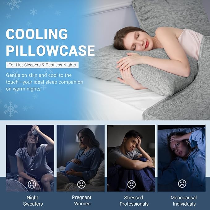 Elegear Cooling Pillow Cases for Hot Sleepers, Japanese Q-Max 0.5 Cooling Pillowcases, Both Sides[Cooling/Cotton], Breathable Soft Pillowcase for Hair and Skin, Set of 2-Gray (King (20" x 36"))