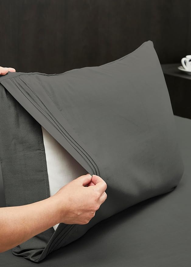 Mocassi Luxury Twin XL 4-Piece Sheet Set - 1800 Premium Hotel Quality - Easy-Fit, Wrinkle, Fade Resistant Bed Sheets and Pillowcases - All Around Elastic Fitted Sheet, Deep Pocket, Gray