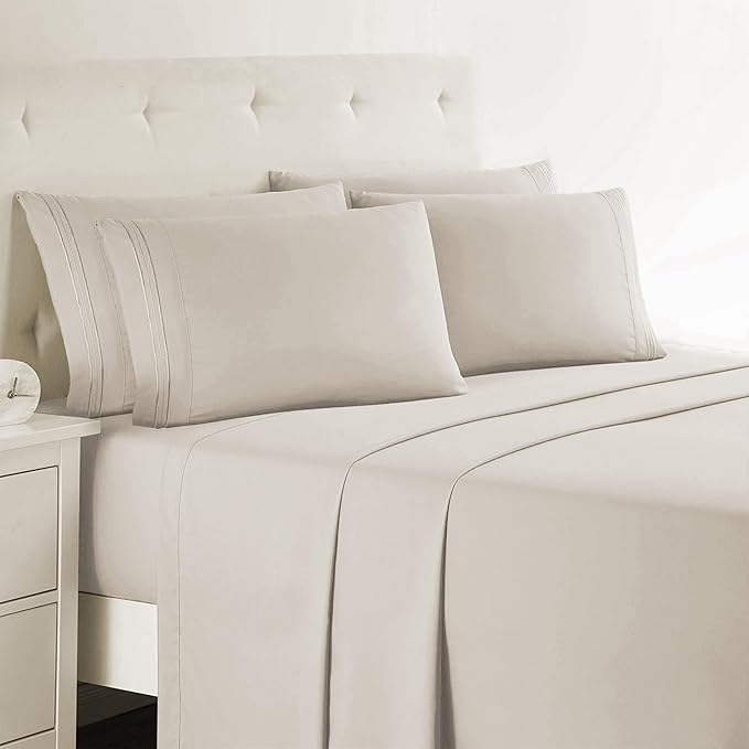 Clara Clark Queen Sheets - Hotel Luxury 6 Piece Bed Sheets for Queen Size Bed - Soft Bedding Sheets & Pillowcases, Fits Mattress up to 16 inch deep. Queen, Linen
