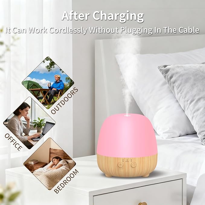 SPLITSKY Cordless Essential Oil Diffuser 150ML, Portable Rechargeable Aromatherapy Diffuser, Quiet Operation and Auto-Off, 7-Color LED Light, 3 Timer Settings, for Home, Bedroom, Travel