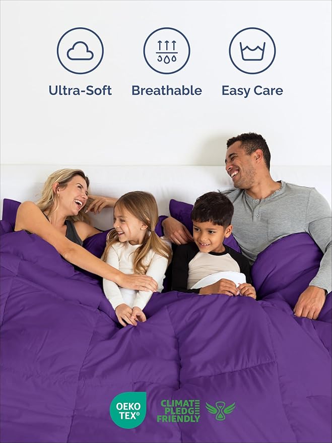 Queen Comforter Set - 3 Piece Bed Set for All Seasons - 1 Soft Quilted Comforter w/ Corner Tabs & 2 Pillow Shams - Comfy, Cozy & Breathable - Premium Down Duvet Insert - Oeko-TEX - Queen Size, Purple