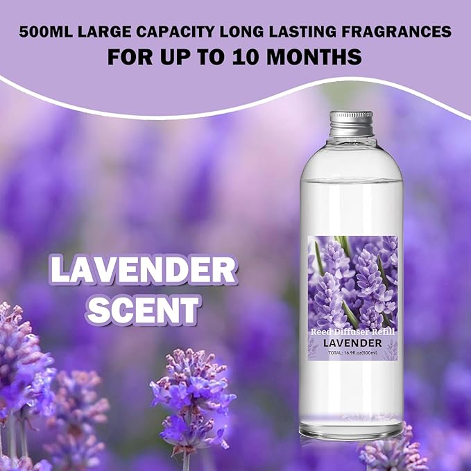 SCENTORINI Reed Diffuser Oil Refill, 16.9oz Natural Lavender Scented Essential Oil with 6 Sticks, Long Lasting Home Fragrance for Large Space, Bathroom, Spa Room Aromatherapy, Hotel & Office Decor
