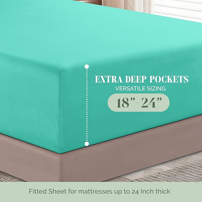 Elegant Comfort Luxury 1500 Premium Hotel Quality Microfiber 4-Piece Sheet Set - Soft, All Around Elastic 18-24 Inches Deep Fitted Sheet - Extra Deep Pocket Sheets, Queen, Paradise Teal