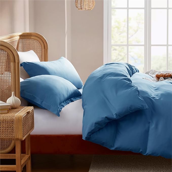 Nestl California King Duvet Cover Set with Comforter Insert - Blue Heaven 4 Piece 104x98 Duvet Cover & 2 Pillow Shams with White Quilted Down Alternative Comforter, Ultra Soft, All Season