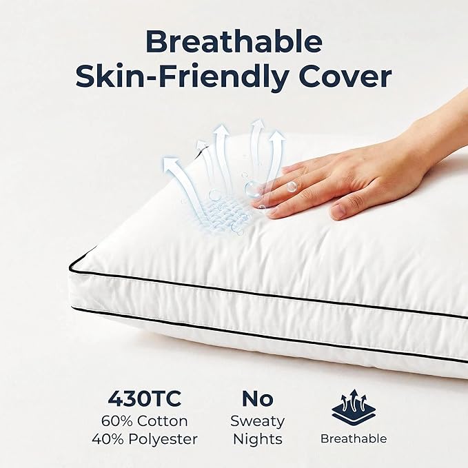 Feather Down Pillows Standard Size 20x26 in Set of 2 with Gusset, Luxury Hotel Collection Bed Pillows 2 Pack, Down Surrounded Gusseted Sleeping Pillows, Fluffy for Side and Back Sleepers.