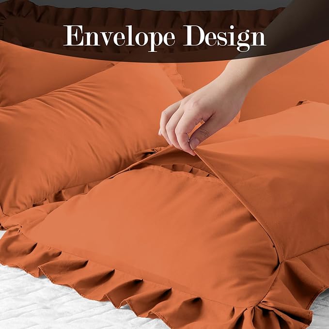 Ruffle Pillow Cases Standard Size Set of 2 –Soft Wrinkle Resistant Brushed Microfiber Ruffled Pillowcases –Envelope Pillow Shams Cover Festive Gift for Hotels,Guest Rooms 20x26 Inch (Tangerine)