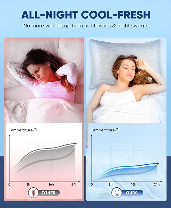 LUXEAR 2 Pack Cooling Pillow Cases for Hot Sleepers Queen Size, Arc-Chill Q-Max > 0.5, Hair & Skin Friendly, Double-Sided, Machine Washable, Hidden Zipper, Gifts for Women & Men, Gray