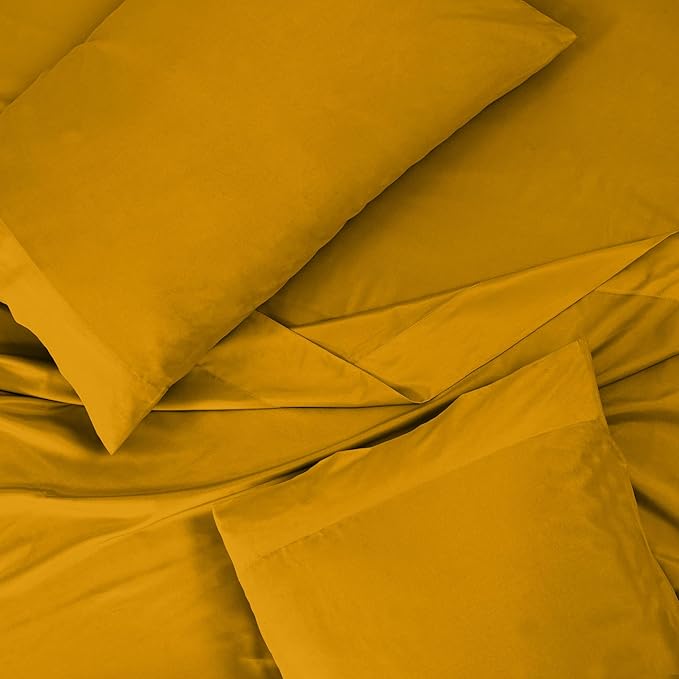 ROYALE LINENS 300 Thread Count 100% Long Staple Combed Cotton Sheet Set - 4 Piece Full Bed Sheets - 1 Fitted, 1 Flat, 2 Pillow Cases -Soft Cool & Crisp Sheet Set (Full, Yellow)