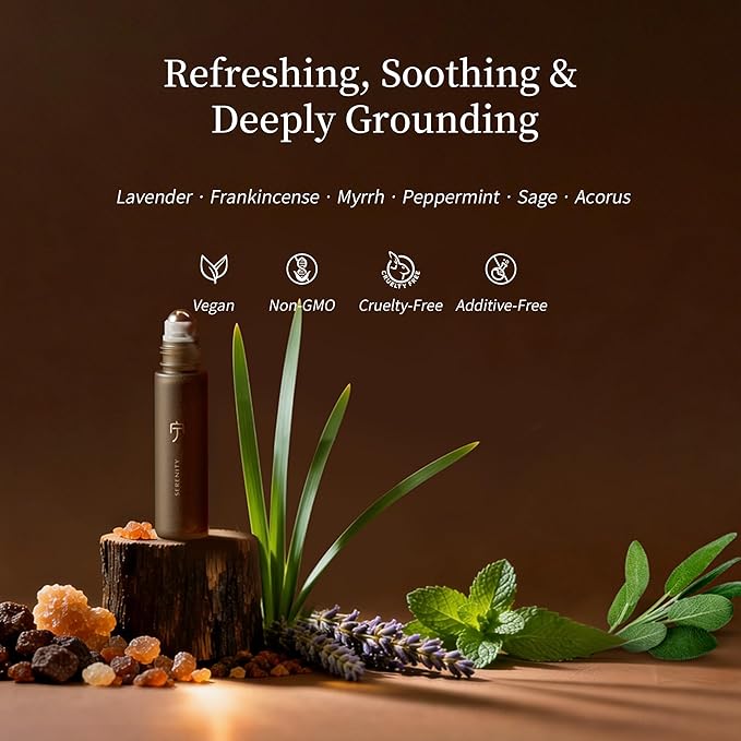 Serenity Calming Roll-On Essential Oil Blend for Stress Relief - with Lavender, Frankincense & Myrrh - 10ml Travel Size, Prediluted & Skin-Safe for Relaxation & Aromatherapy