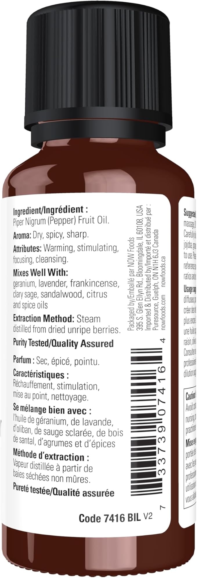 NOW Essential Oils, Black Pepper Oil, Spicy Aromatherapy Scent, Steam Distilled, 100% Pure, Vegan, Child Resistant Cap, 1-Ounce