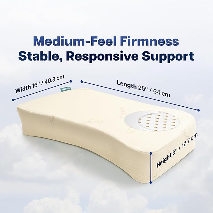 Cervical Pillow, Side Sleeper Pillow with 5" Loft & Shoulder Curve - 100% Natural Latex, Dual-Zone Adjustable Neck & Head Support, Flat-Top & Bottom-Up Design for Side, Back & Combo Sleepers